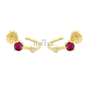 14K Gold VS/F-G Diamant und Rubin Edelstein Damen Creolen - The Jewelz - Bild 1 von 3