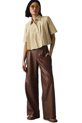 Anthropologie Avec Les Filles Womens Faux Leather Pants 10 Brown High Rise Fall - Image 1 of 4