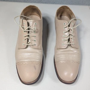 Stacy Adams Shoes Mens Size 8.5 D Beige Leather Oxford Cap Toe Dress Classic - Picture 1 of 7