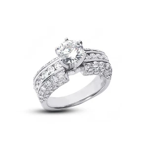 3 1/4ct D SI1 Round Cut Earth Mined Certified Diamonds 950 Plat. Engagement Ring - Picture 1 of 3