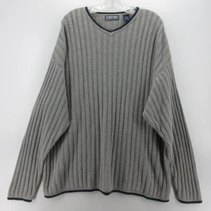 VINTAGE Structure Sweater Men Large Gray Pullover Ribbed Chunky 90s V-Neck * - Picture 1 of 10