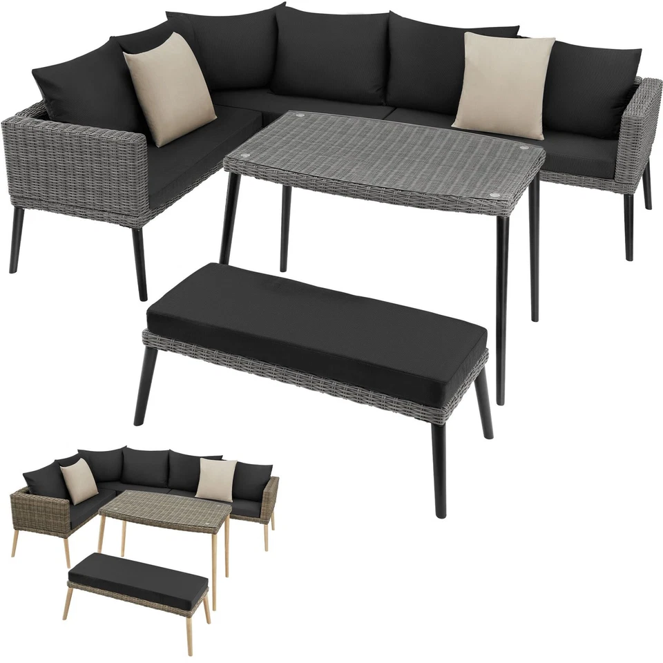 Alu Polyrattan Sitzgruppe Rattan Lounge Gartenmöbel Set Essgruppe Sofa Garnitur  - Bild 1 von 1