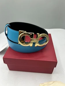 Cinturón Salvatore Ferragamo Gancini Mujer Talla 100 Azul Negro Cinturón Doble Cara - Imagen 1 de 6