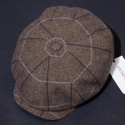 STETSON Hat Bakerboy Flat Cap XL Mens Newsboy Herringbone Checked Celebrity 60 - Image 1 of 4