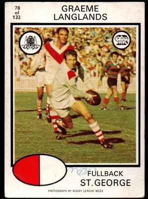 SCANLENS RUGBY LEAGUE CARDS 1975-78 GRAEME LANGLANDS SAINT GEORGE - image 1 of 3
