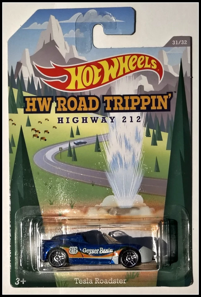 Cuenca géiser Hot Wheels azul Tesla Roadster 31/32 Road Trippin Highway 212 Foto 1 de 1