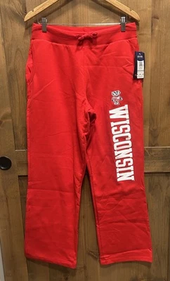 NWT Wisconsin Badgers Sweatpants Red Logo Gym Joggers Wide Leg Elastic Waist XL - Image 1 of 4