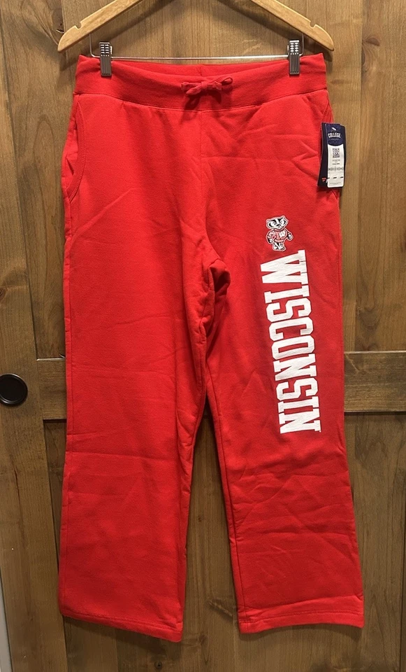 Nuevo con etiquetas Pantalones deportivos Wisconsin Badgers rojo logotipo gimnasio joggers pierna ancha cintura elástica XL Foto 1 de 4