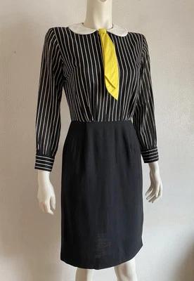 Vestido vintage de secretaria Wiggle años 50 Helen Whiting negro a rayas pin up años 50 XS S Foto 1 de 4