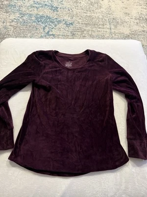 Top de terciopelo de doble felpa para mujer Cuddl Duds talla grande agujeros para el pulgar E55 borgoña Foto 1 de 4