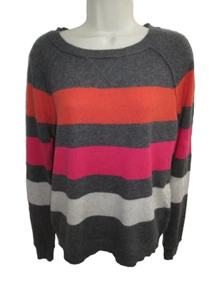 Halogen 100% Cashmere Gray Pink Orange Striped Crew neck Sweater Size M - Image 1 of 4