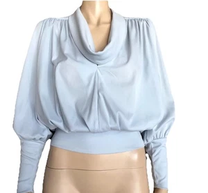 De Colección Años 70 Fredericks Of Hollywood Gris Disco Manga Larga Top Capucha Cuello Boho M/L - Imagen 1 de 11