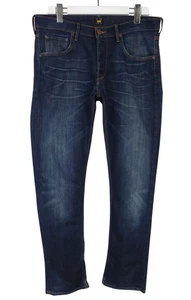 Lee Daren Jeans Uomo W34/L32 Blu Navy Baffi Affusolato Sbiadito Bottoni Fly - Foto 1 di 7