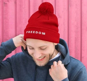 Freedom Winter Hat | Pom-Pom Beanie | MAGA Patriotic Beanie | Christmas Hat - Picture 1 of 9