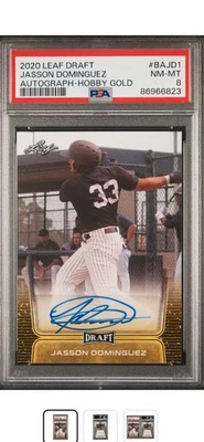 2020 Jasson Dominguez Leaf Draft Autograph Hobby Gold PSA 8 - Image 1 of 2
