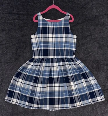 Polo Ralph Lauren 女孩连衣裙海军蓝白色格子背面镂空 10 码经典 — 第 1/4 张图片