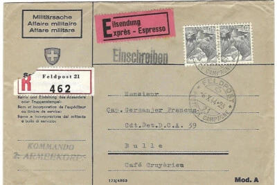 Switzerland: 1944; Registered cover army headquarters, II war world EBSW12 - Image 1 of 2