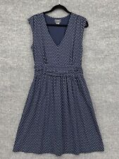 LL Bean Dress Womens Medium Navy White Polka Dot Sleeveless Jersey Knit V-Neck