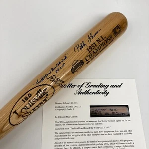 Bobby Thomson Ralph Branca Shot Heard 'Round The World Signed Bat PSA MINT 9 - Picture 1 of 8