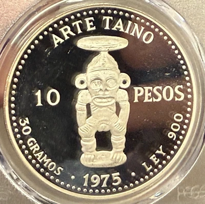1975 DOMINICAN REPUBLIC SILVER 10 PESO TAINO ART KM-38 PCGS PR 68 DCAM - Image 1 of 4