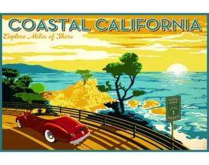 Coastal California Travel Poster Pacific Coast Highway 1 Repro Art Print 305c - Picture 1 of 2