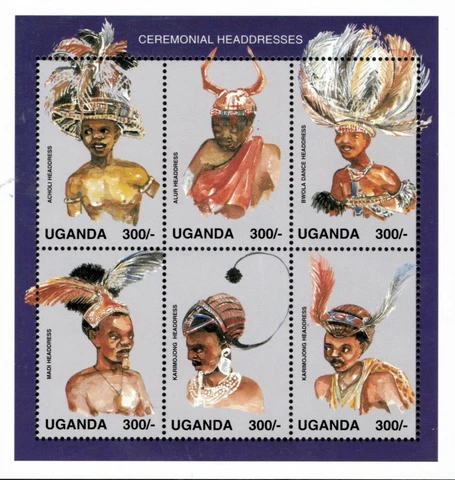 Uganda 1996 - CEREMONIAL HEADDRESSES - Sheet of 6 (Scott #1465) - MNH Cover