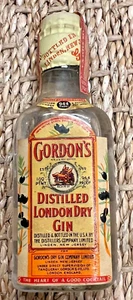 Vintage Gordon's Gin Miniature Mini EMPTY Glass Bottle 1/10 Pint Tax Stamps - Picture 1 of 4