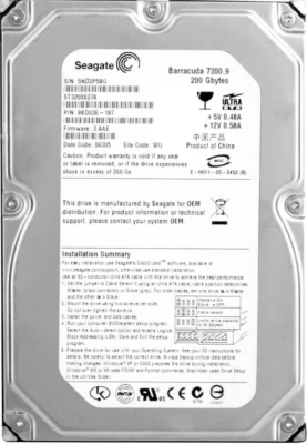 Hard Drive Seagate barracuda 7200.9 ST3200827A 200GB Ata Ide 7200U/Min 8MB 3.5 " - Image 1 of 3