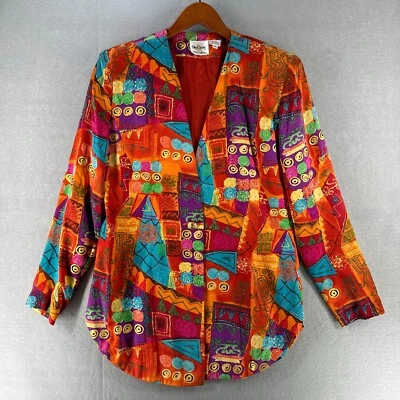 Blazer de seda vintage Art Deco para mujer Oleg Cassini Abstact años 80 cuello en V arte de usar Foto 1 de 4