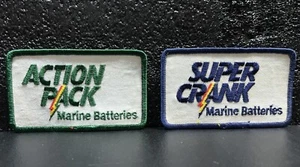 LOT OF 2 MARINE BATTERIES EMBROIDERED PATCH ACTION PACK BOATING FISHING 4" x 2" - Picture 1 of 4
