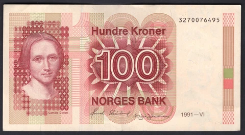 Norway, 100 Kroner, 1991-VI (WPM 43d) 3270076495. GVF+.                  DY13762 Cover