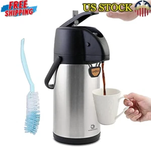 3L Thermal Coffee Dispenser Stainless Steel Pump Carafe Hot Cold Drink Holder US - Picture 1 of 6