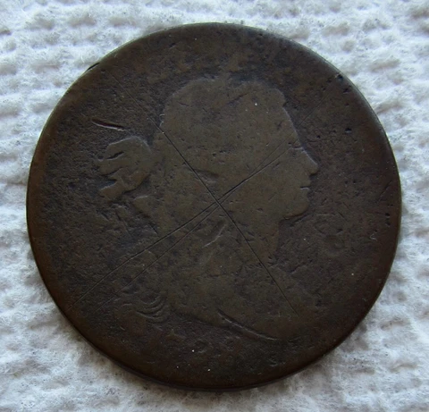1798 1C BN Draped Bust Large Cent Rare Date 1st Hair Style VG Detail Scratched Cover