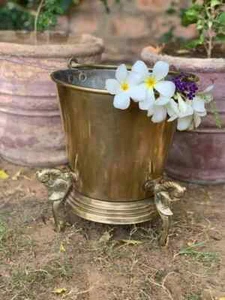 Brass Planter, Vintage Plant Pot Holder, Vintage Brass Bucket - Picture 1 of 3