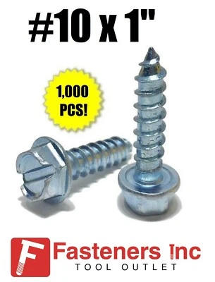 BRIGHTON (Qty 1000) #10 x 1" Hex Washer Head Slotted Sheet Metal Screw Zinc Plated