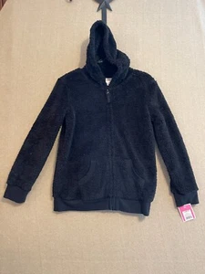 Circo Hooded Jacket Girls Large (10/12) Black Fur with Sparkle - Picture 1 of 11