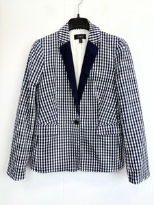J. Crew Seersucker Gingham Blazer Größe 6 Marineblau Einknopf Kerbkragen - Bild 1 von 10