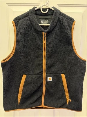 Chaleco Carhartt Para Hombres Talla X-Grande Negro Tostado Sherpa Vellón Relajado Cremallera Completa Foto 1 de 4