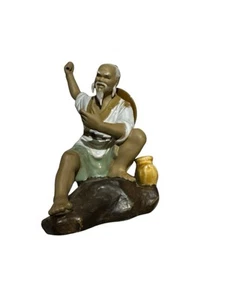Vintage Chinese Mudman Figurine Of A Warrior Fisherman Used - Picture 1 of 2