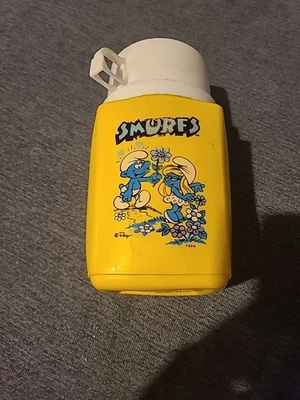 Vintage Smurf Thermos / Yellow Thermos Water Bottle / Sippy Cup - Image 1 of 4