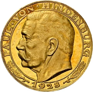 1928, Germany (Weimar). Medallic Gold 10 Mark "Hindenburg" Coin. NGC PF-63 UC! - Picture 1 of 4