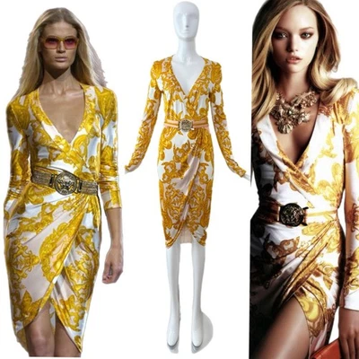 Vestido envolvente barroco vintage con cinturón de pasarela Versace 2005 Foto 1 de 4
