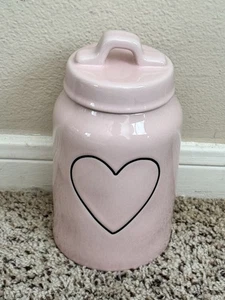 Rae Dunn Artisan Collection by Magenta Heart Canister w/ Lid Ceramic 7.5” - Picture 1 of 9