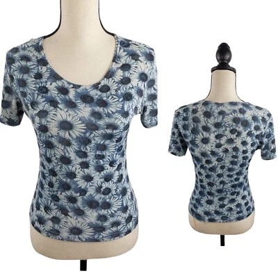 Blusa Top Vintage Malla Y2k Talla S Motivo Girasol Azul Hada Grunge EE. UU. Retro 00s Foto 1 de 4