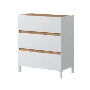 Cassettiera A 3 Cassetti 80x41x90 Design Moderno Tempus Bianca E Rovere Nodi - Foto 1 di 3