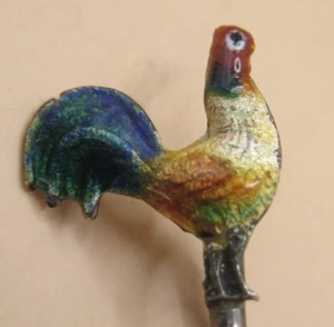 Birmingham 1928 Sterling Silver Enamel Rooster Art Deco Cocktail Stick #5 - Picture 1 of 6