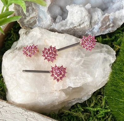PAIR Crystal Paved Heart Ends Nipple Rings Barbell Shields Body Piercing Jewelry - Image 1 of 4