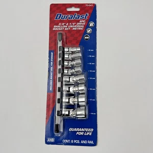 Duralast 8pc 3/8" & 1/4" Drive Shallow Universal Swivel Socket Set Metric 70-041 - Foto 1 di 10