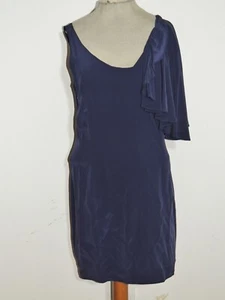 Madison Marcus Navy Silk Dress w Cape on 1 Shoulder NWT sz SM $116. - Picture 1 of 4
