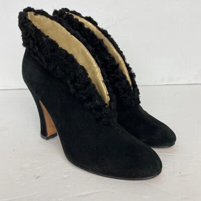 Vintage Martinez Valero Black Curly Lamb Suede High Heels - 7 1/2 AA - Image 1 of 4